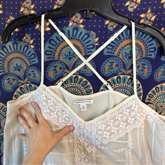 American eagle lace embroidered cream tank top blouse - Picture 6 of 8